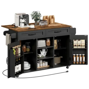 Kitchen Island with Power Outlets & Drop Leaf, Kitchen Cart with Storage, Drawer and Spice Rack, Tower Rack, Island, Customized