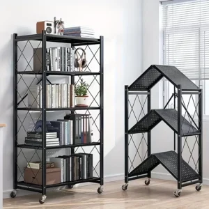 3/4/5-layer Heavy-duty Foldable Metal Storage Rack With Wheels For Movable Organization, Suitable For Garage Kitchens With A Loa
