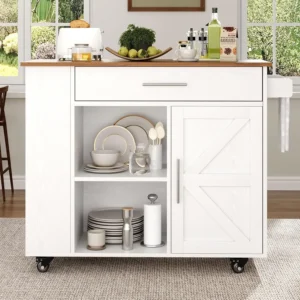 Kitchen Island on Wheels with Storage, Kitchen Island Cart with Storage Cabinet, Spice Rack & Towel Rack & Drawer,, Customized