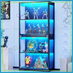 4-Tier Glass Display Cabinet with LED Lights & Motion Sensor